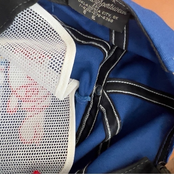 Vtg Classic Sportswear Majestic Flag Blue Roped Trucker Hat Cap Leather Strap - Picture 6 of 8